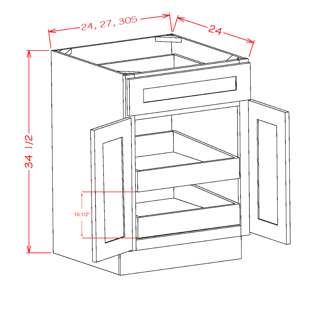 Shaker Double Rollout Shelf Base Kit, 24"