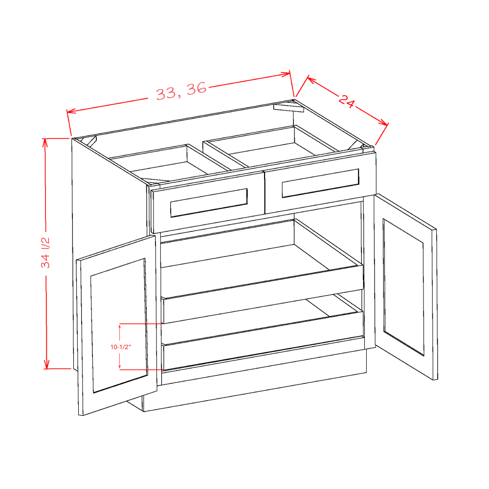 Shaker Double Rollout Shelf Base Kit, 36"