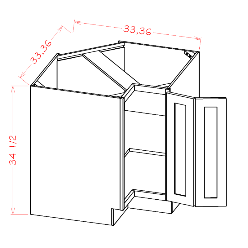 Lazy Susan Base Corner with Two Wooden Turntables, 33"