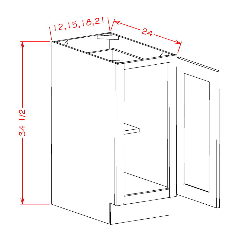 Shaker Full Height Single Door Base, 15"