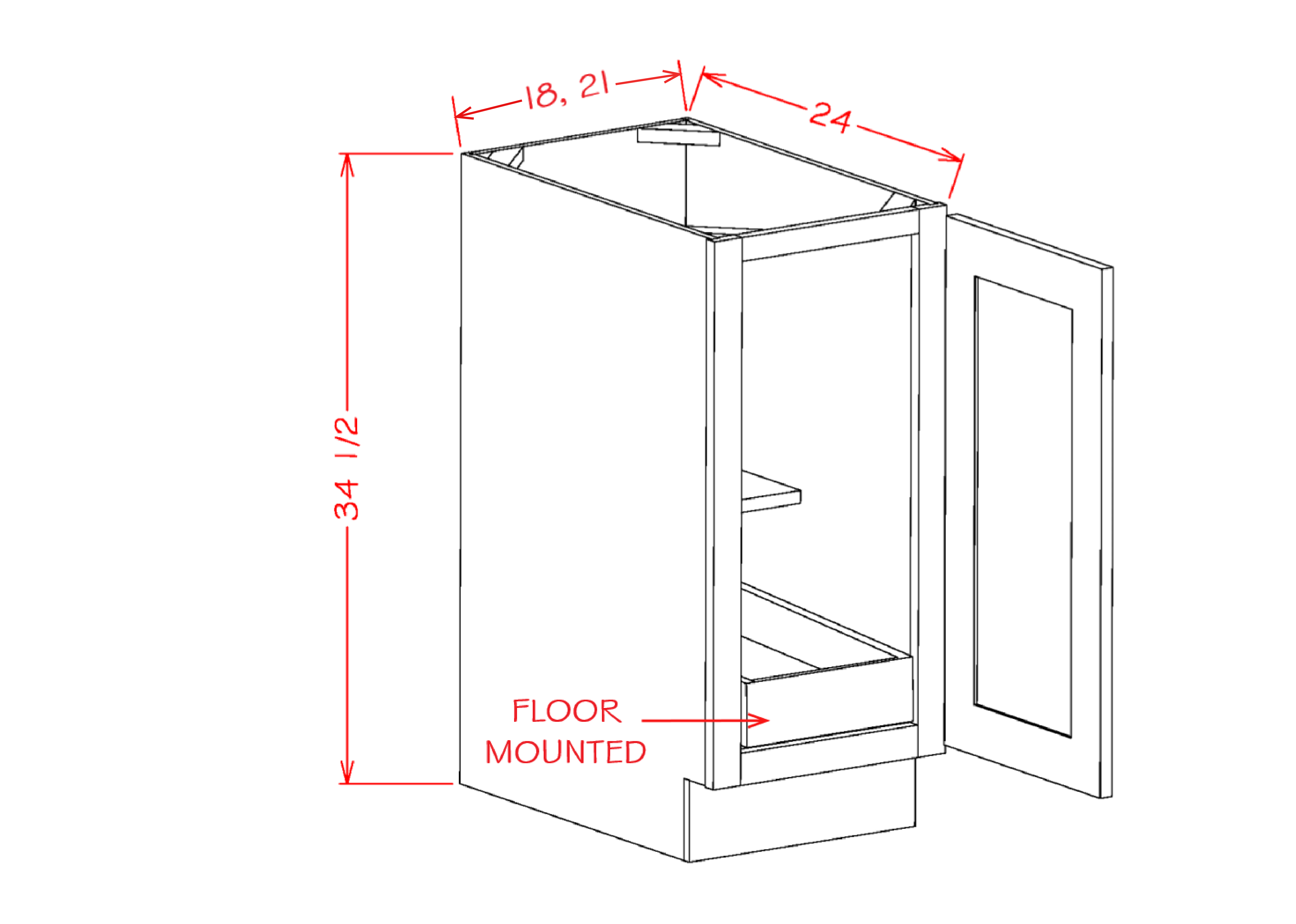 Shaker Single Rollout Shelf Full Height Door Base Kit, 18"