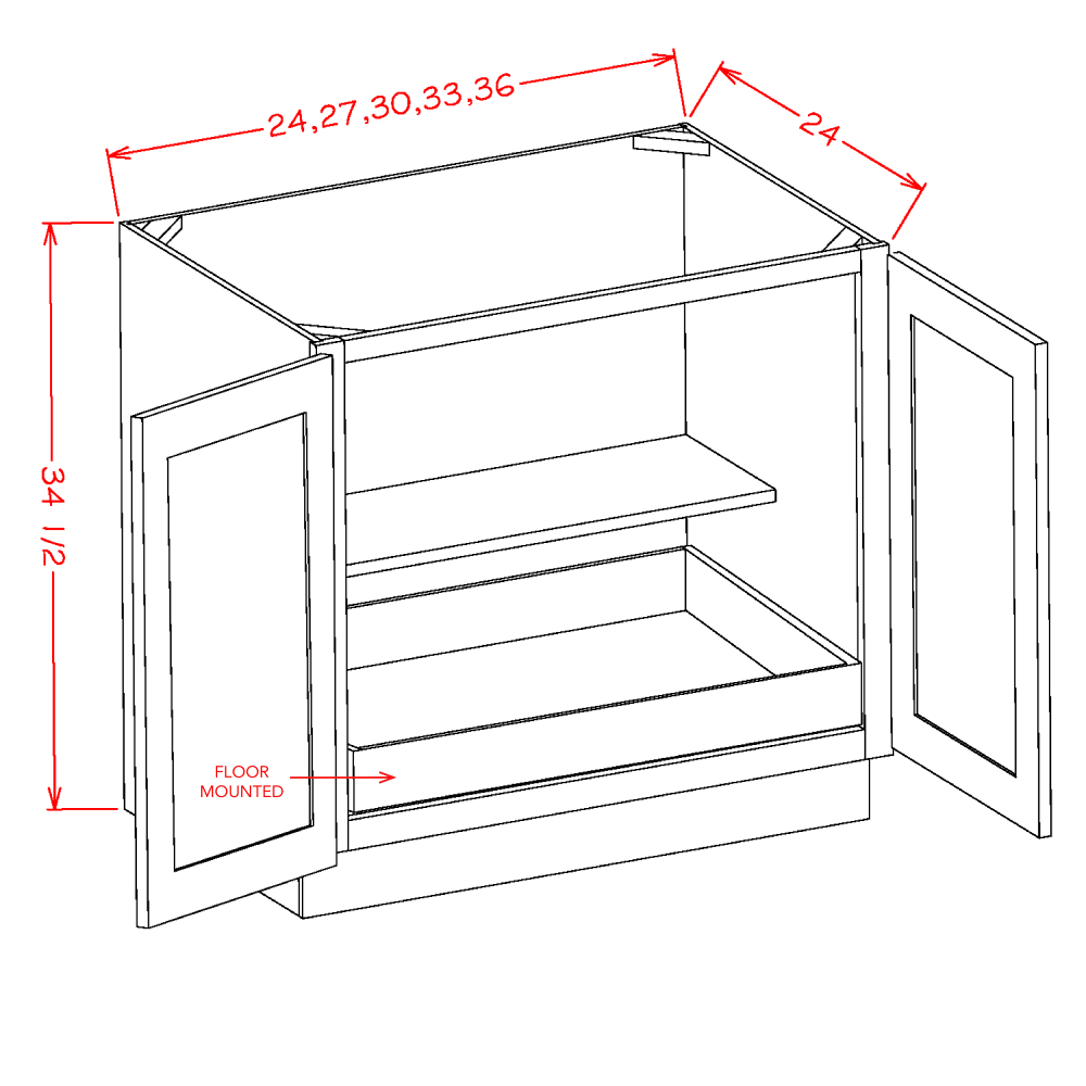 Shaker Double Rollout Shelf Full Height Door Base Kit, 24"