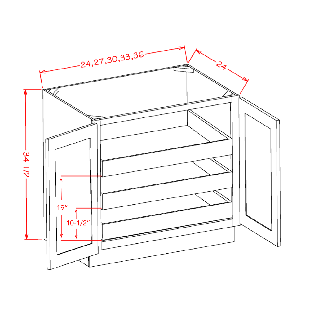 Shaker Triple Rollout Shelf Full Height Door Base Kit, 24"