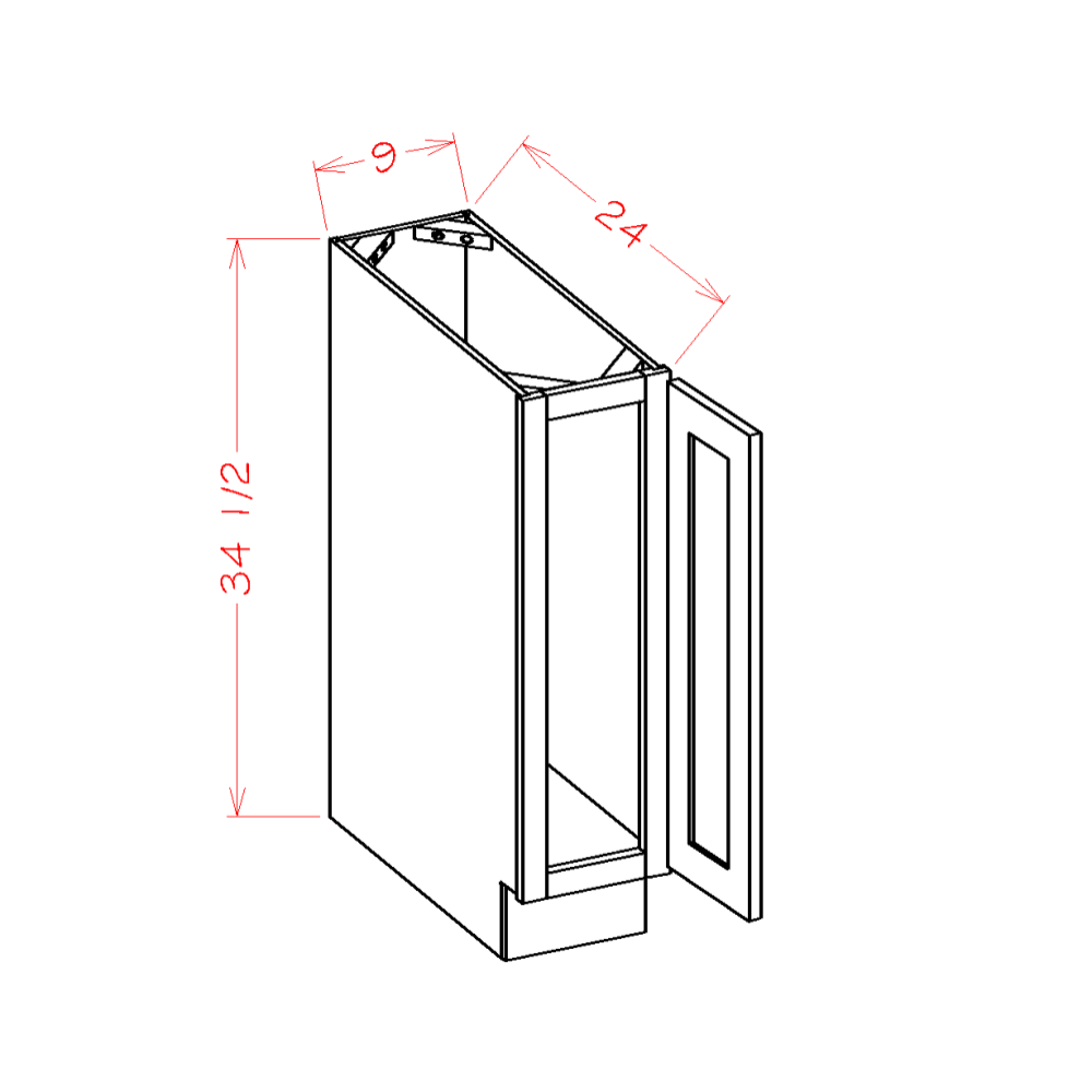 Shaker Full Height Single Door Base, 9"
