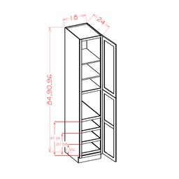 Shaker Four Rollout Shelf Utility Cabinet, 18" x 24" x 84"