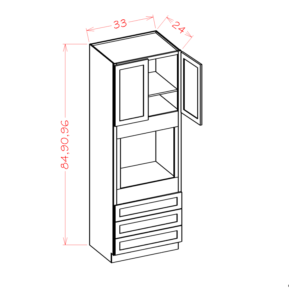 Shaker Oven Cabinet, 33" x 24" x 84"