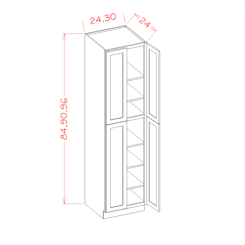 Shaker Four Door Utility Cabinet, 24" x 24" x 84"
