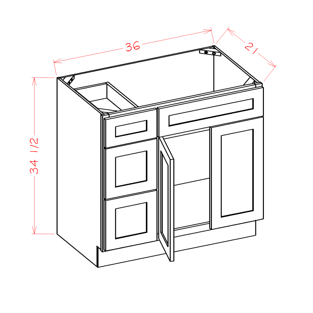 Shaker Vanity Base Drawer (Left), 36"
