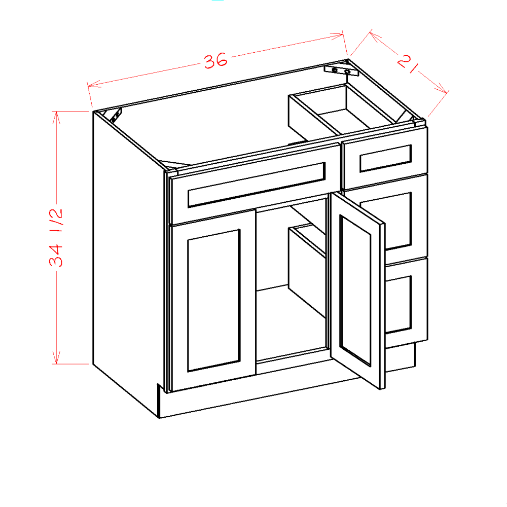 Shaker Vanity Base Drawer (Right), 36"