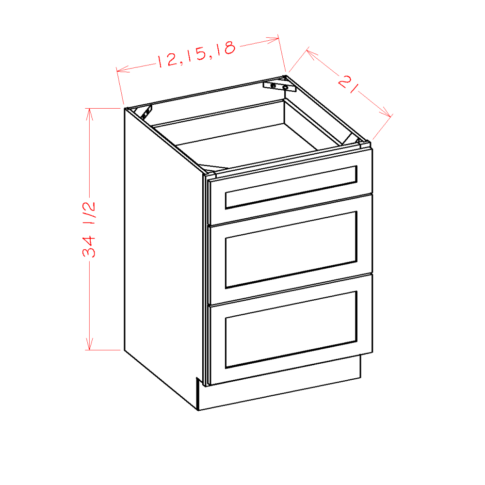 Shaker Three Drawer Base, 18"