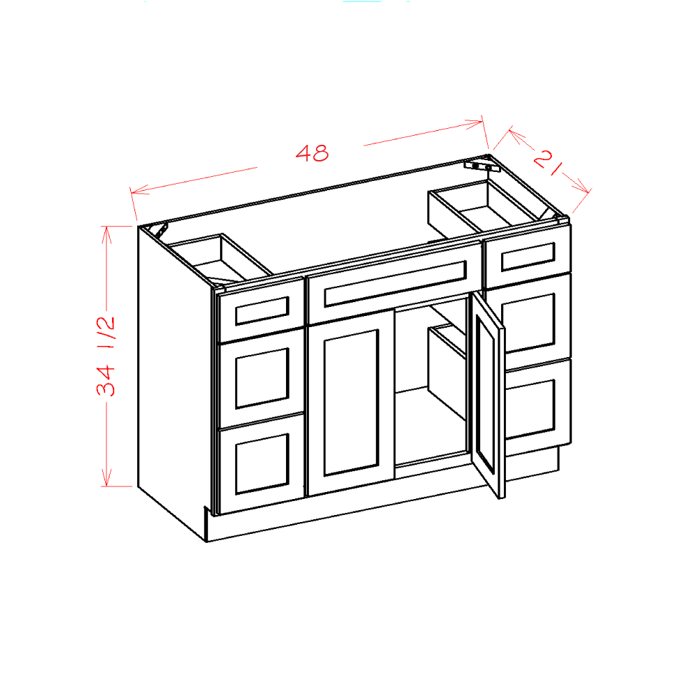 Oxford Vanity Base Cabinet Combo, 48"