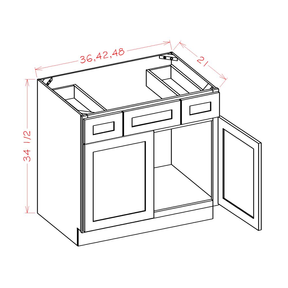 Shaker Vanity Combo Base Cabinet, 36"