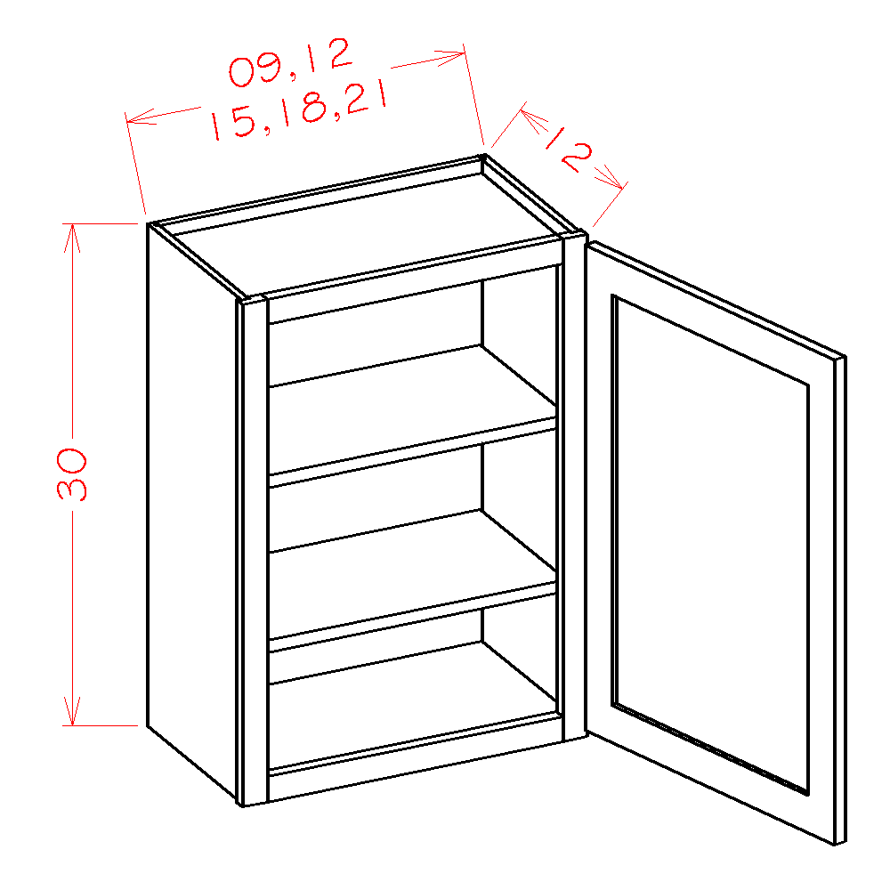 Shaker Single Door Wall Cabinet, 18" x 30"