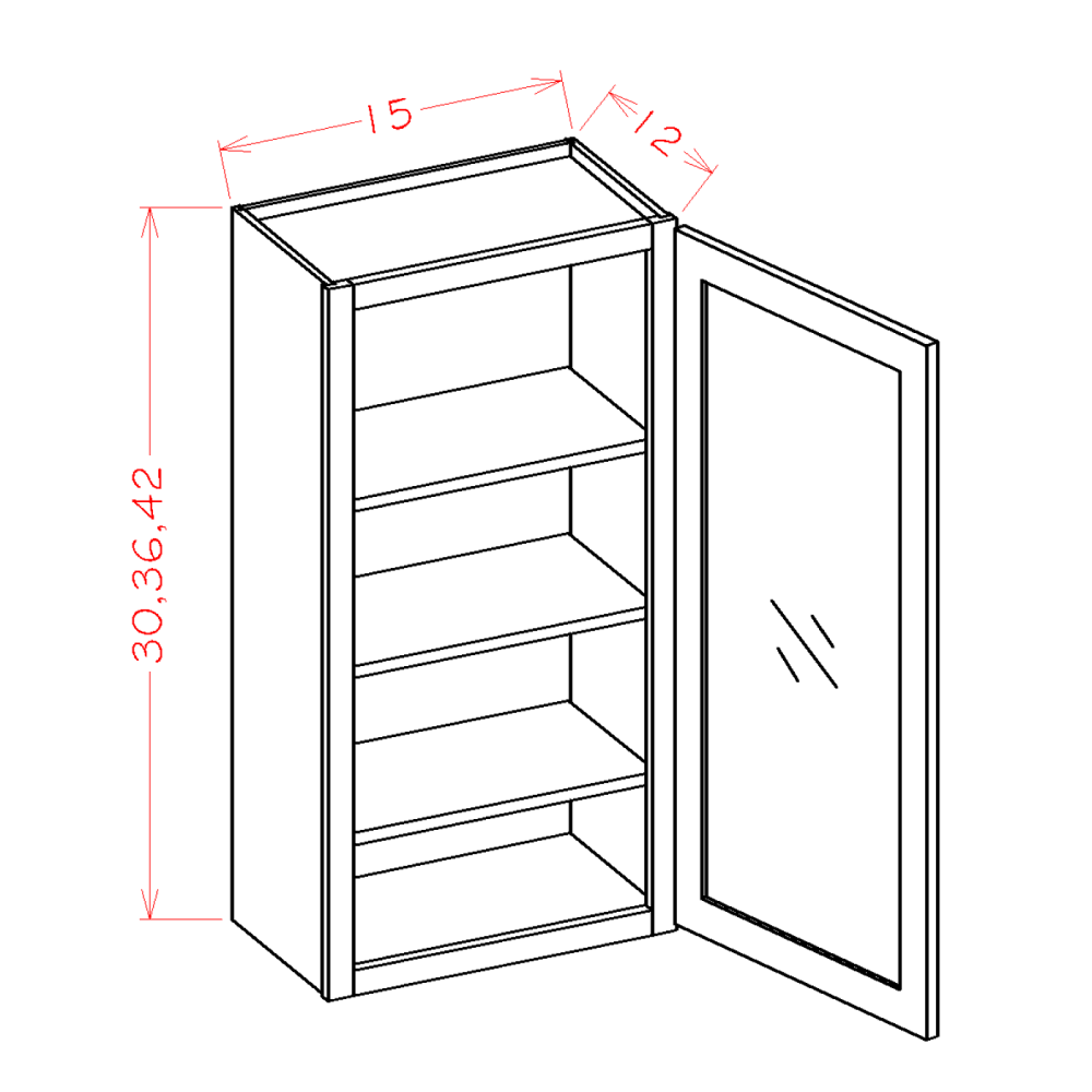 Shaker Wall Cabinet with Single Glass Door, 15" x 30"