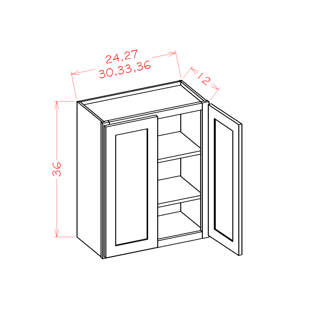 Shaker Double Door Wall Cabinet, 24" x 36"