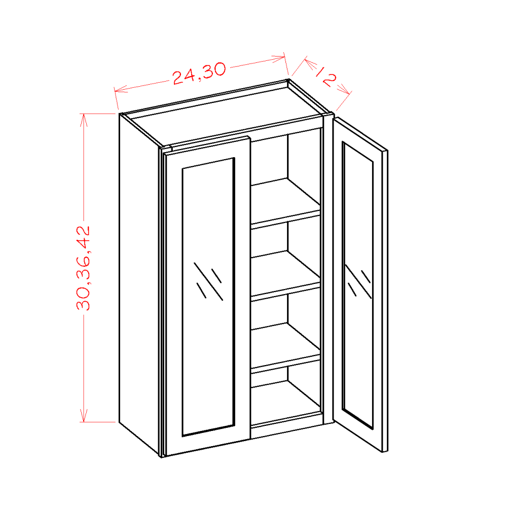 Shaker Wall Cabinet with Double Glass Door, 24" x 30"