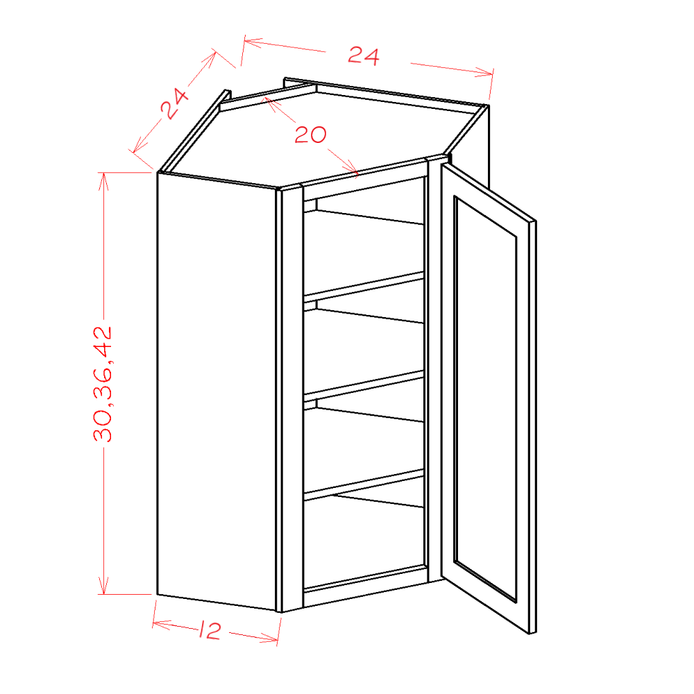 Shaker Diagonal Corner Wall Cabinet, 42" x 24"