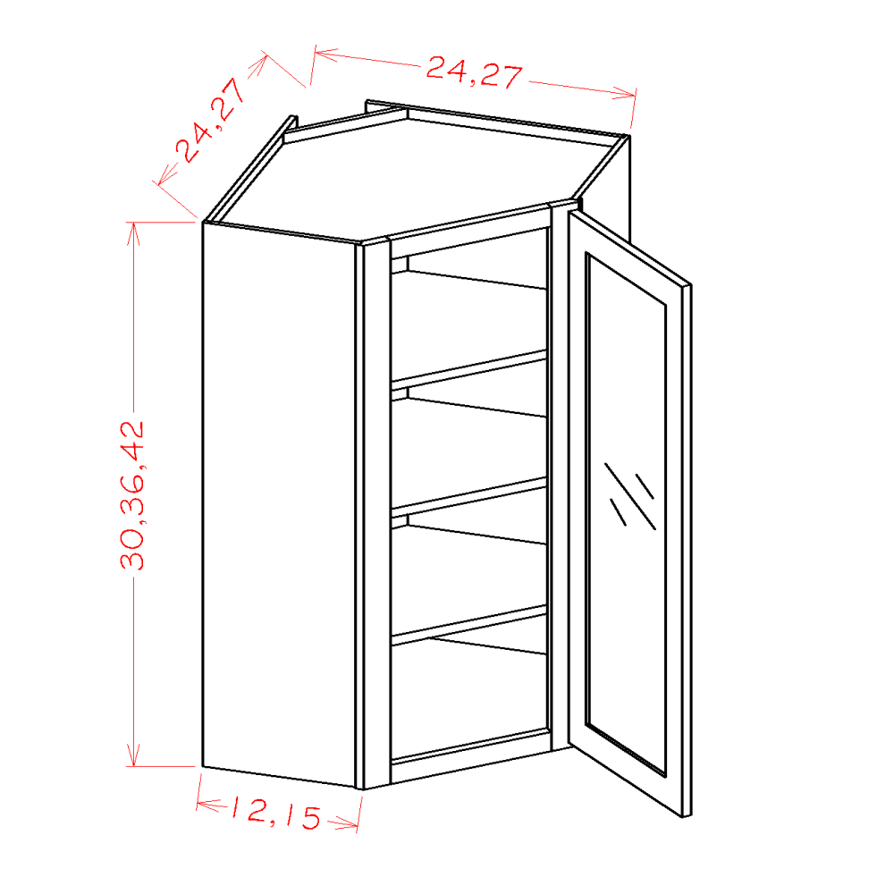 Edgeline Wall Corner Cabinets Glass Door, 24" X 30"