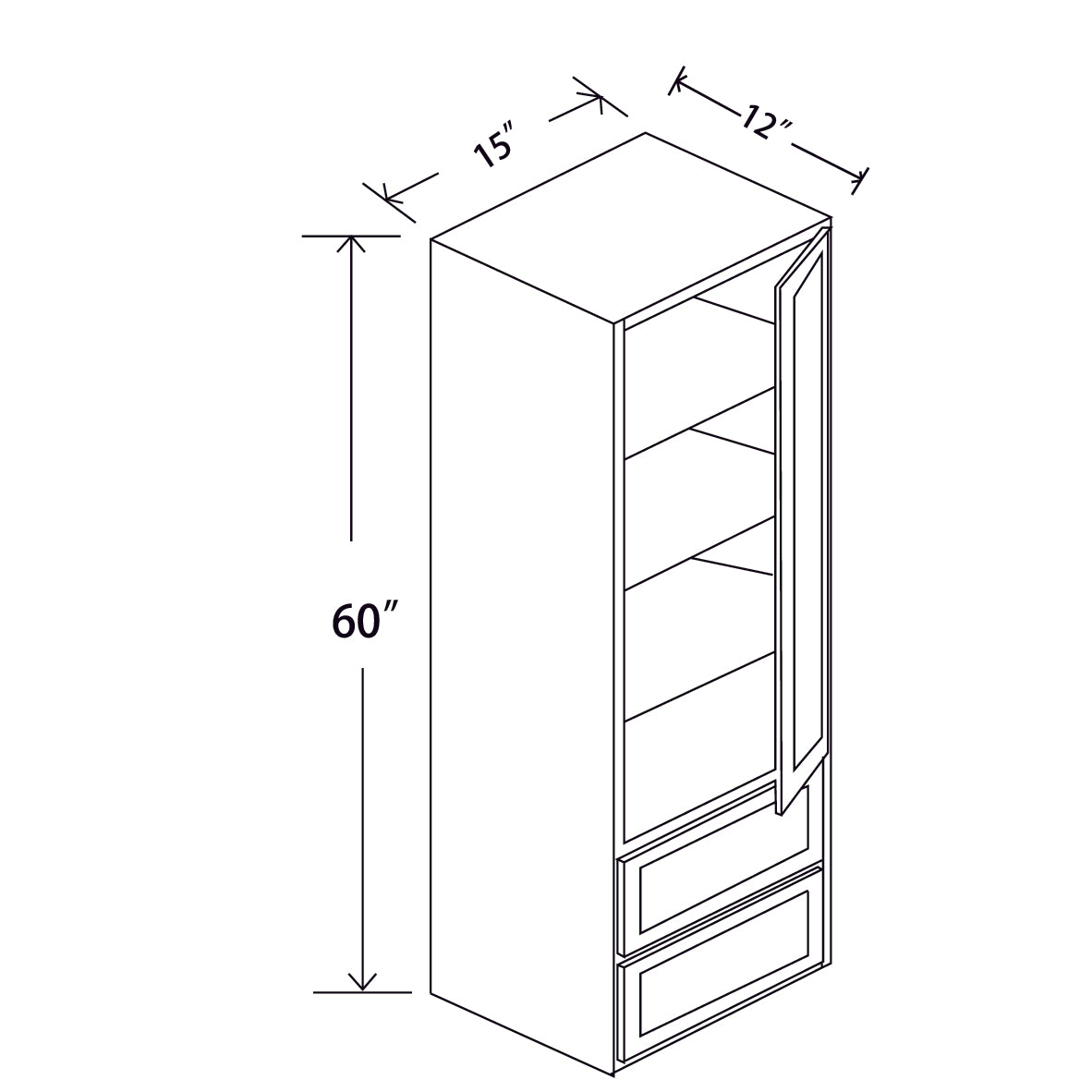 In-Stock Shaker White Tall Linen Cabinet, 15" x 60" x 12"