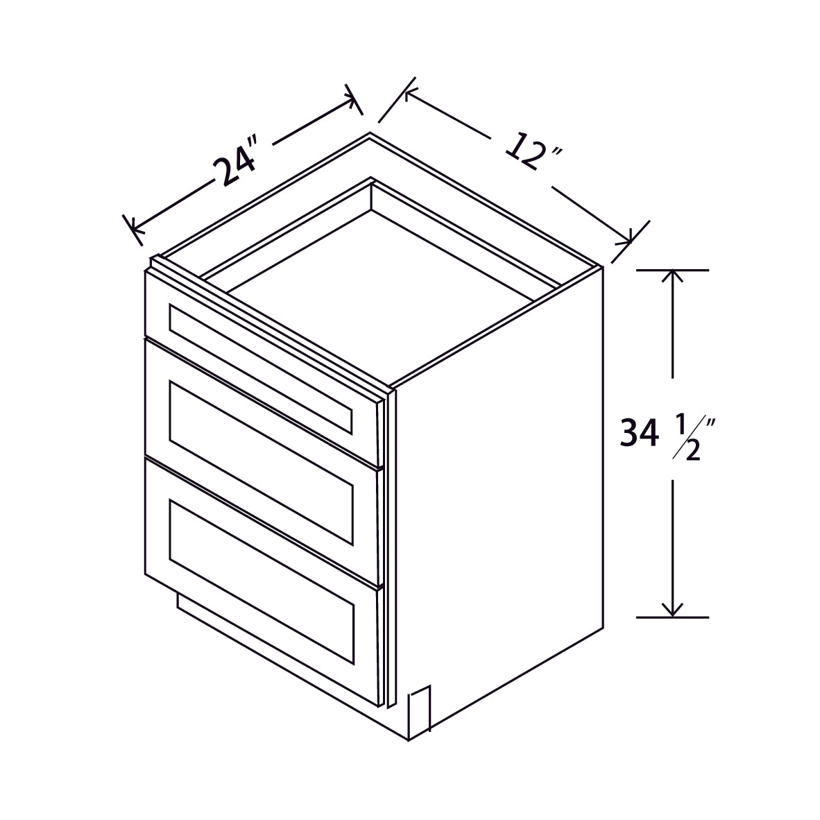In-Stock Shaker White Three Drawer Base, 12"