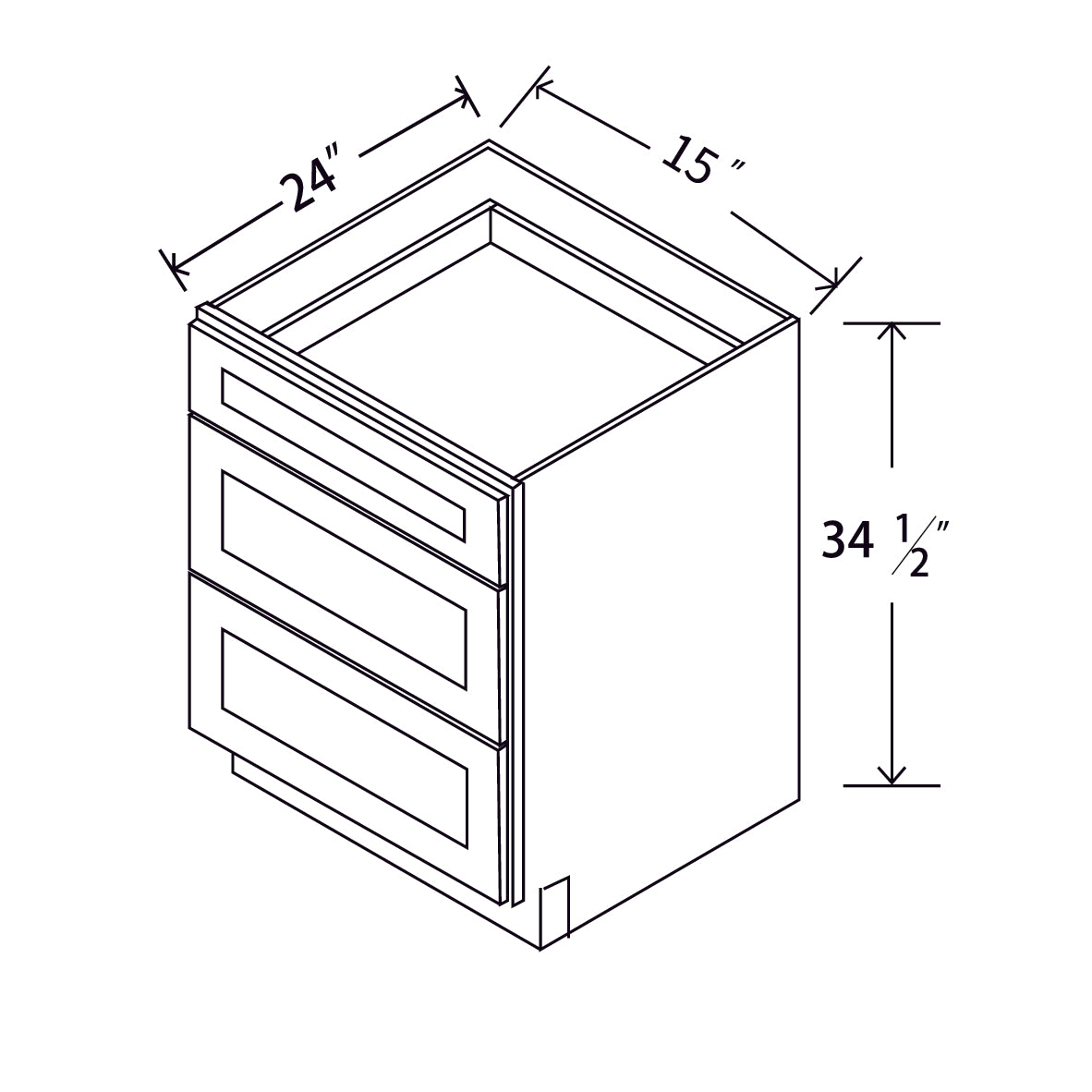 In-Stock Shaker White Three Drawer Base, 15"
