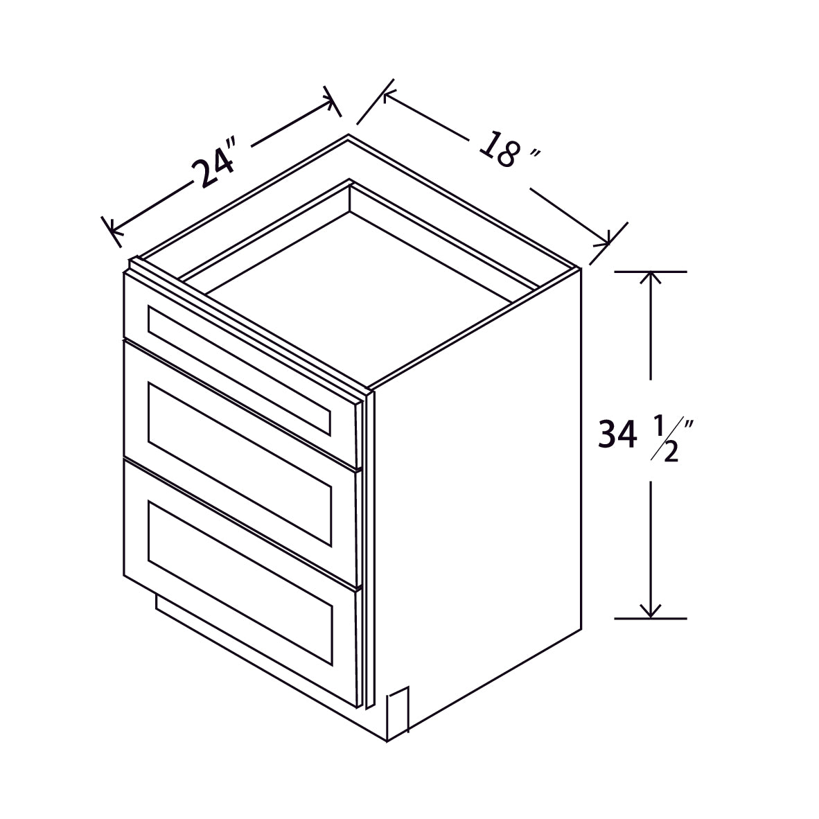 In-Stock Shaker White Three Drawer Base, 18"