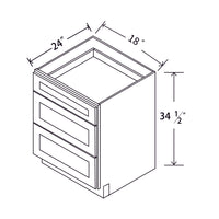 In-Stock Shaker White Three Drawer Base, 18"