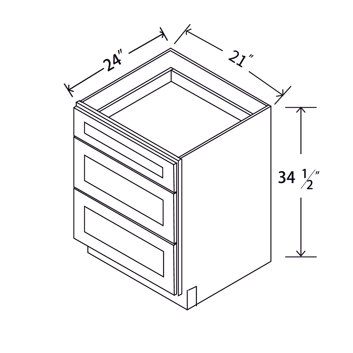 In-Stock Shaker White Three Drawer Base, 21"