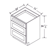 In-Stock Shaker White Three Drawer Base, 21"