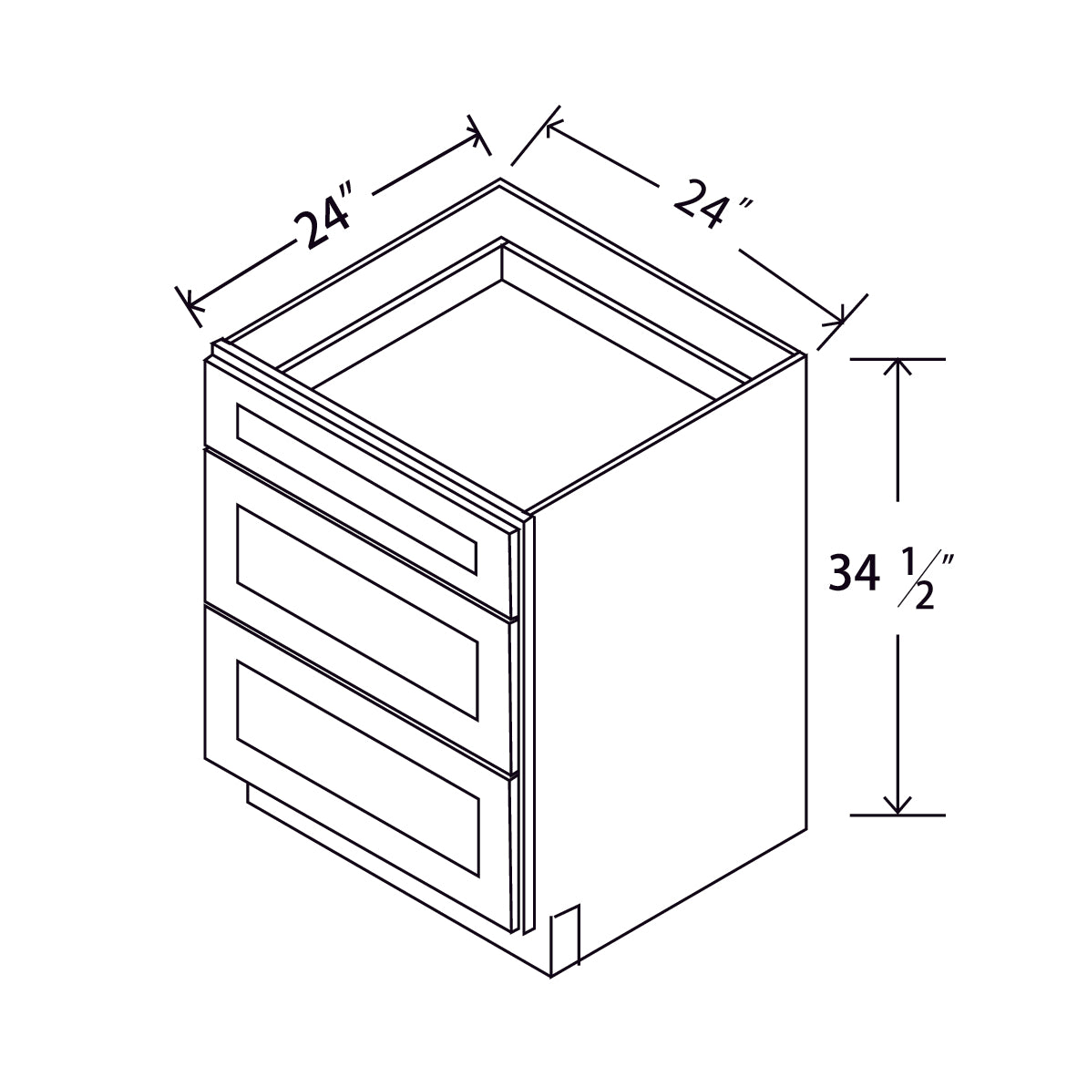 In-Stock Shaker White Three Drawer Base, 24"
