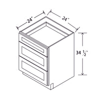 In-Stock Shaker White Three Drawer Base, 24"