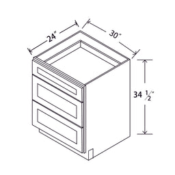 In-Stock Shaker White Three Drawer Base, 30"
