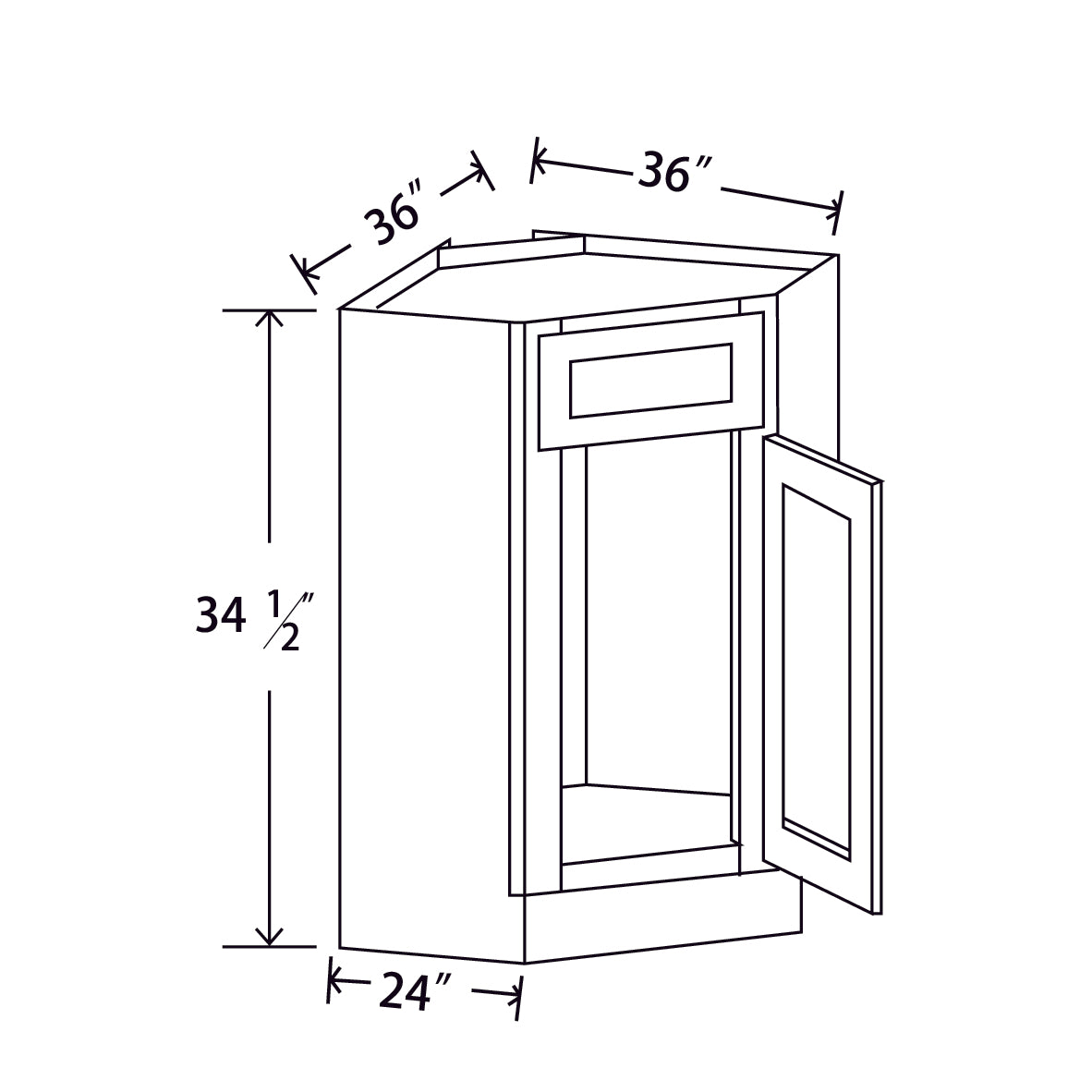 In-Stock Shaker White Sink Base Diagonal, 36"