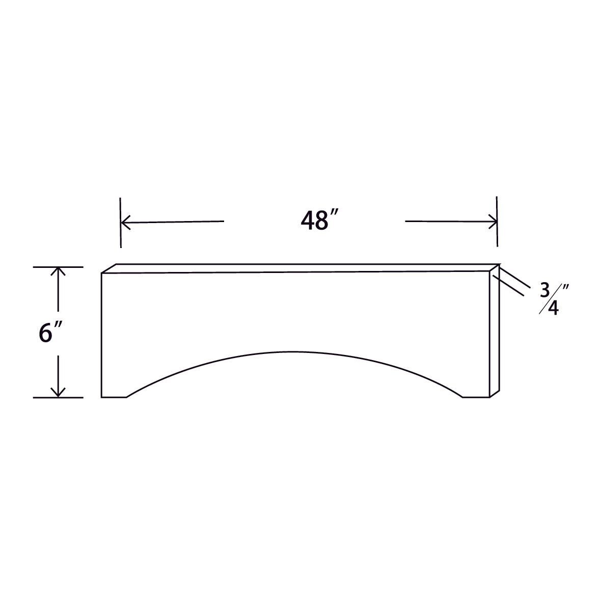 In-Stock Shaker White Large Arch Valence, 48"