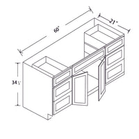 In-Stock Shaker White Vanity Base 6 Drawer Combo, 60"
