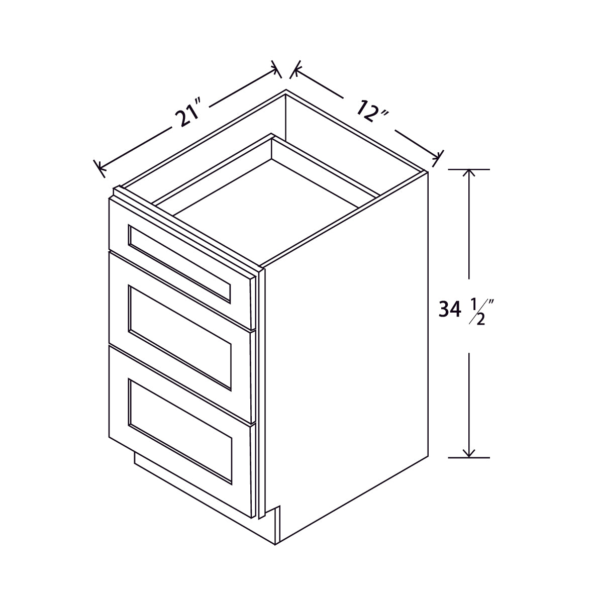 In-Stock Shaker White Vanity Drawer Base, 12"