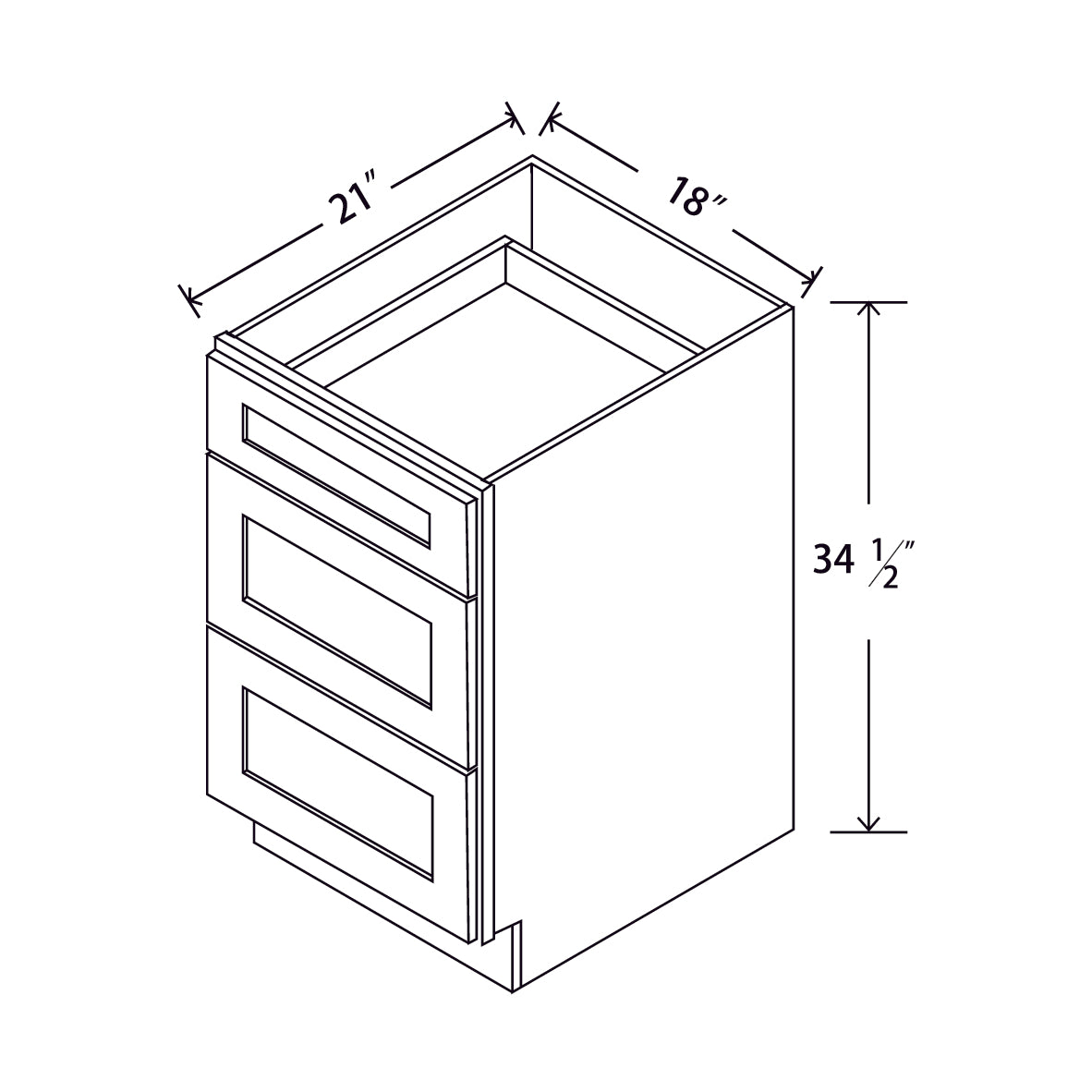 In-Stock Shaker White Vanity Drawer Base, 18"