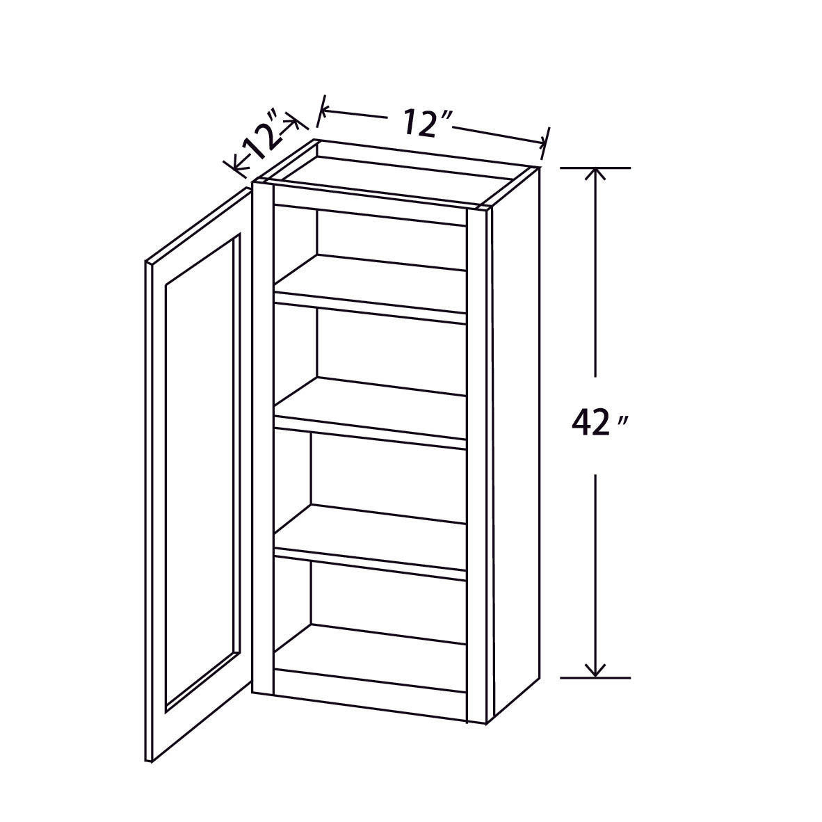 In-Stock Shaker White Wall Cabinet, 12" X 42"