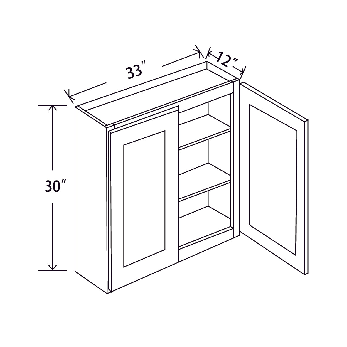 In-Stock Shaker White Wall Cabinet, 33" X 30"