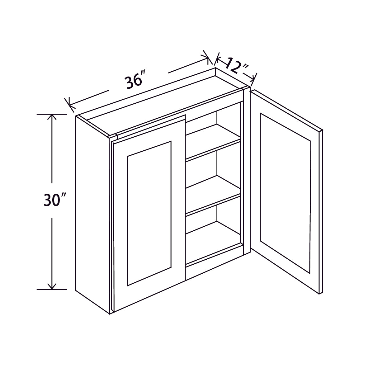 In-Stock Shaker White Wall Cabinet, 36" X 30"