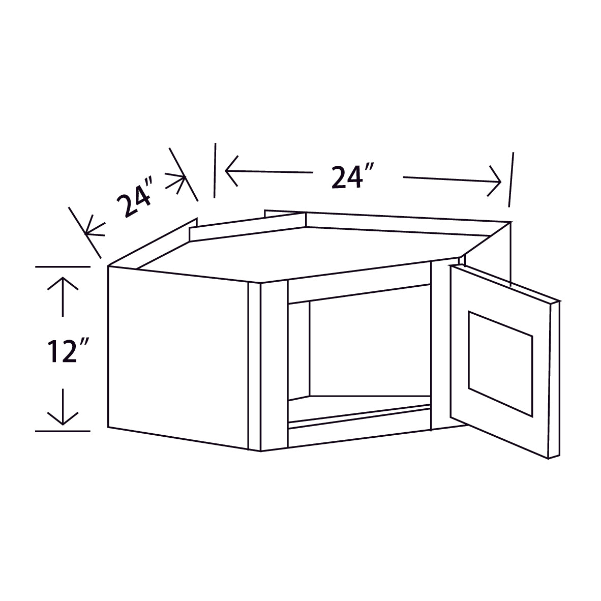 In-Stock Shaker White Wall Diagonal Cabinet, 24" x 12" x 12"