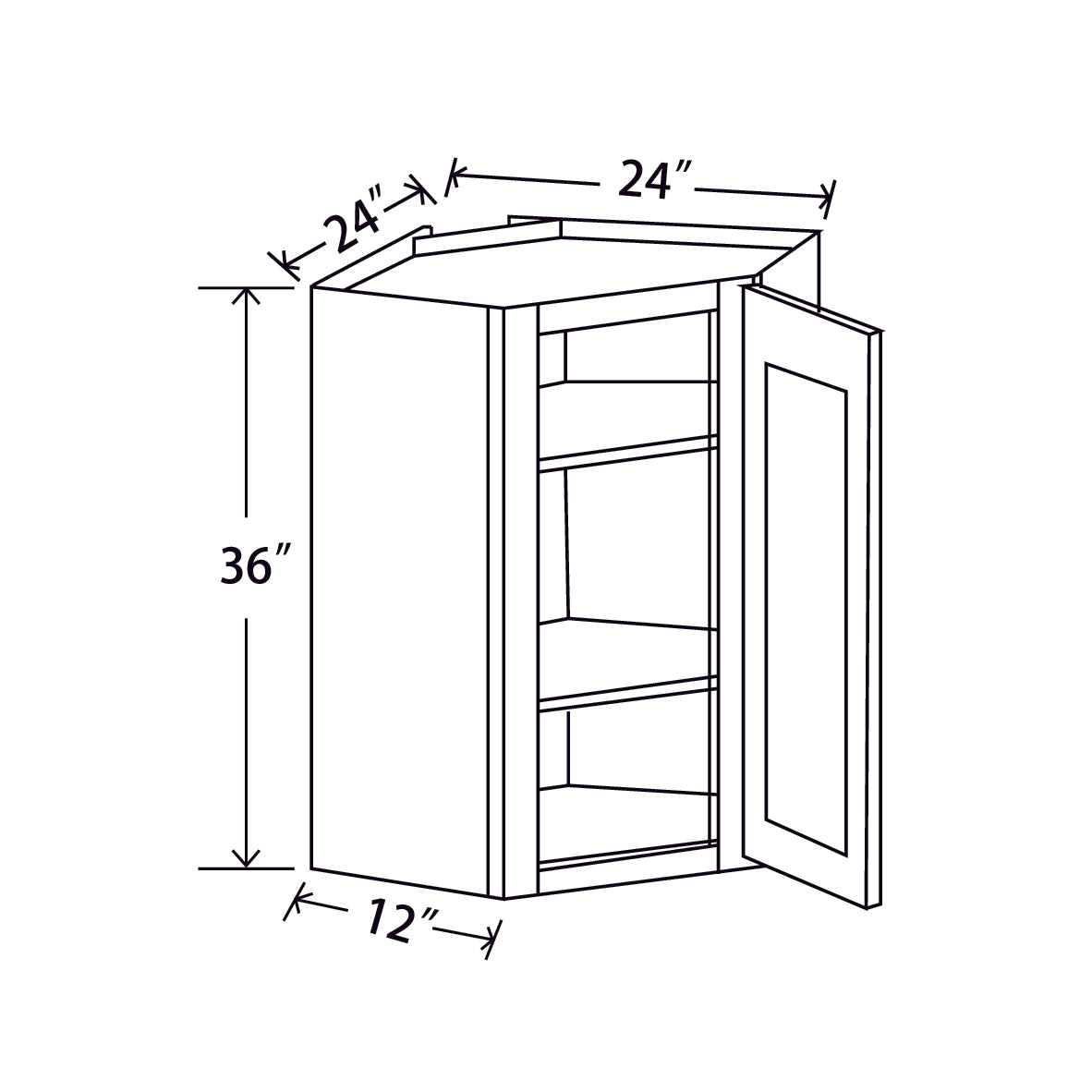In-Stock Shaker White Wall Diagonal Cabinet, 24" x 36" x 12"