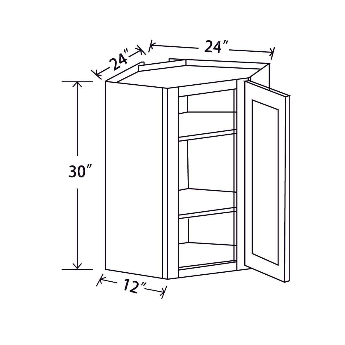 In-Stock Shaker White Wall Diagonal Cabinet, 24" x 30" x 12"
