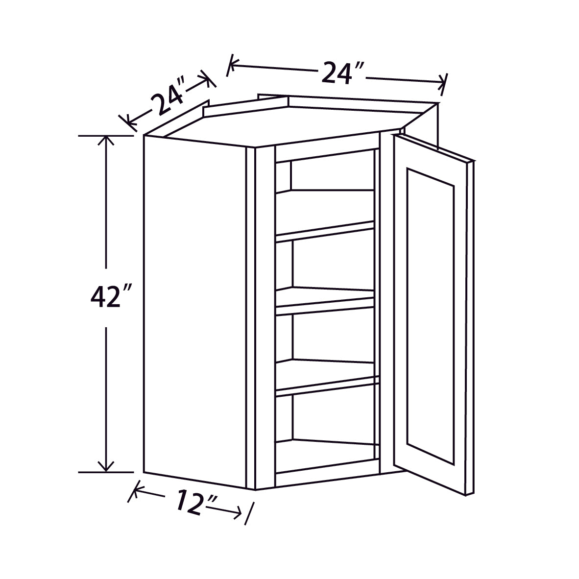 In-Stock Shaker White Wall Diagonal Cabinet, 24" x 42" x 12"