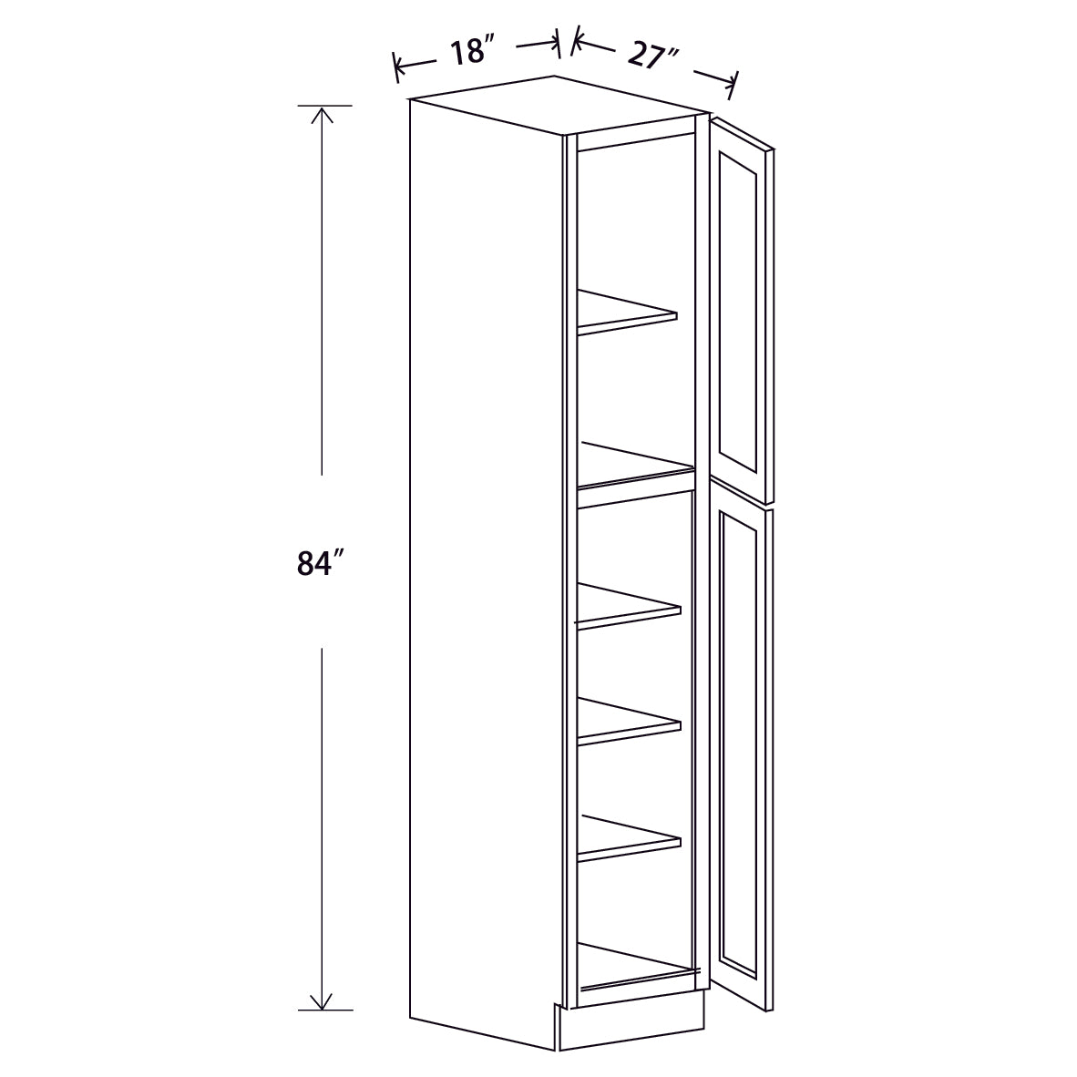 In-Stock Shaker White Tall Pantry, 18" x 84" x 27"