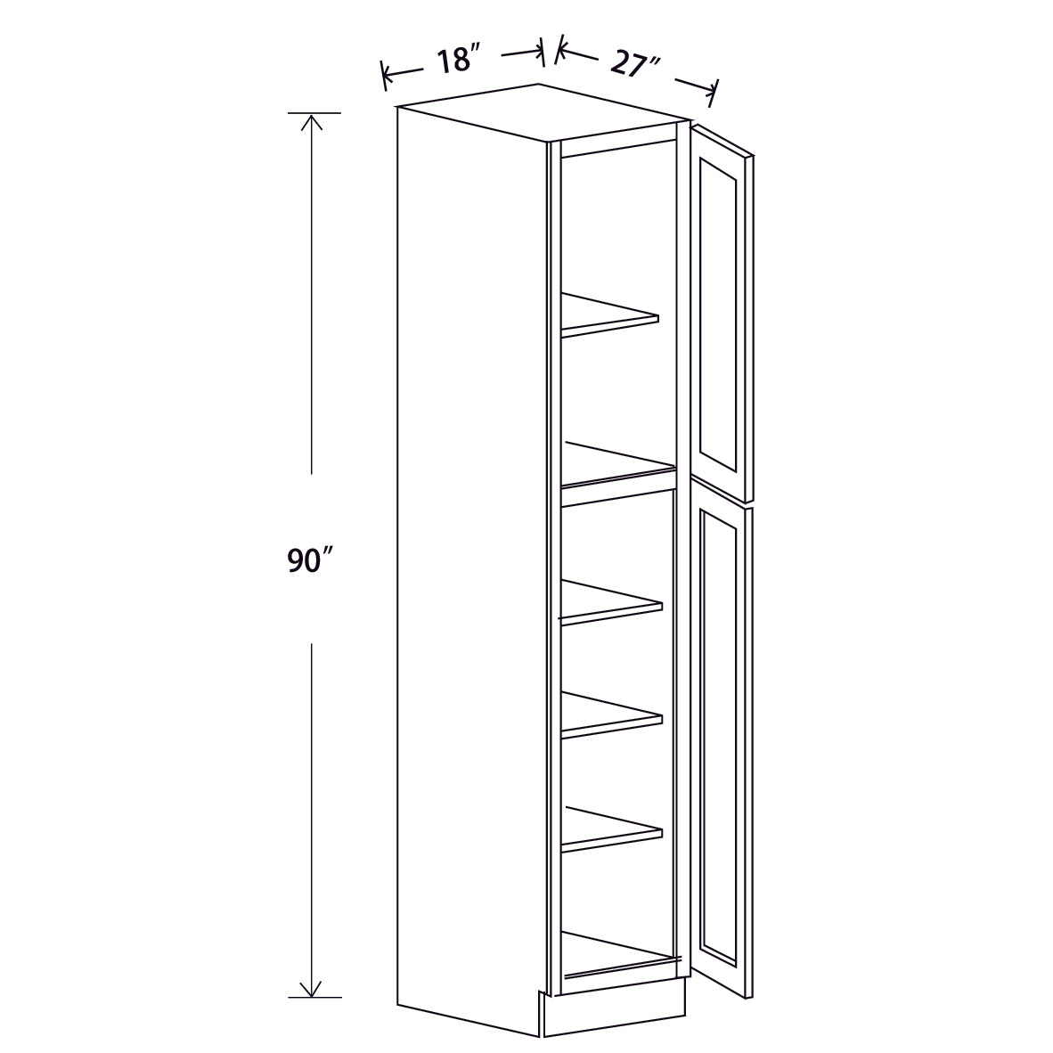 In-Stock Shaker White Tall Pantry, 18" x 90" x 27"
