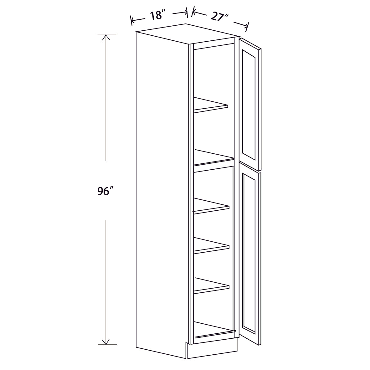 In-Stock Shaker White Tall Pantry, 18" x 96" x 27"