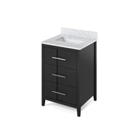24" Black Katara Vanity, White Carrara Marble Vanity Top, undermount rectangle bowl
