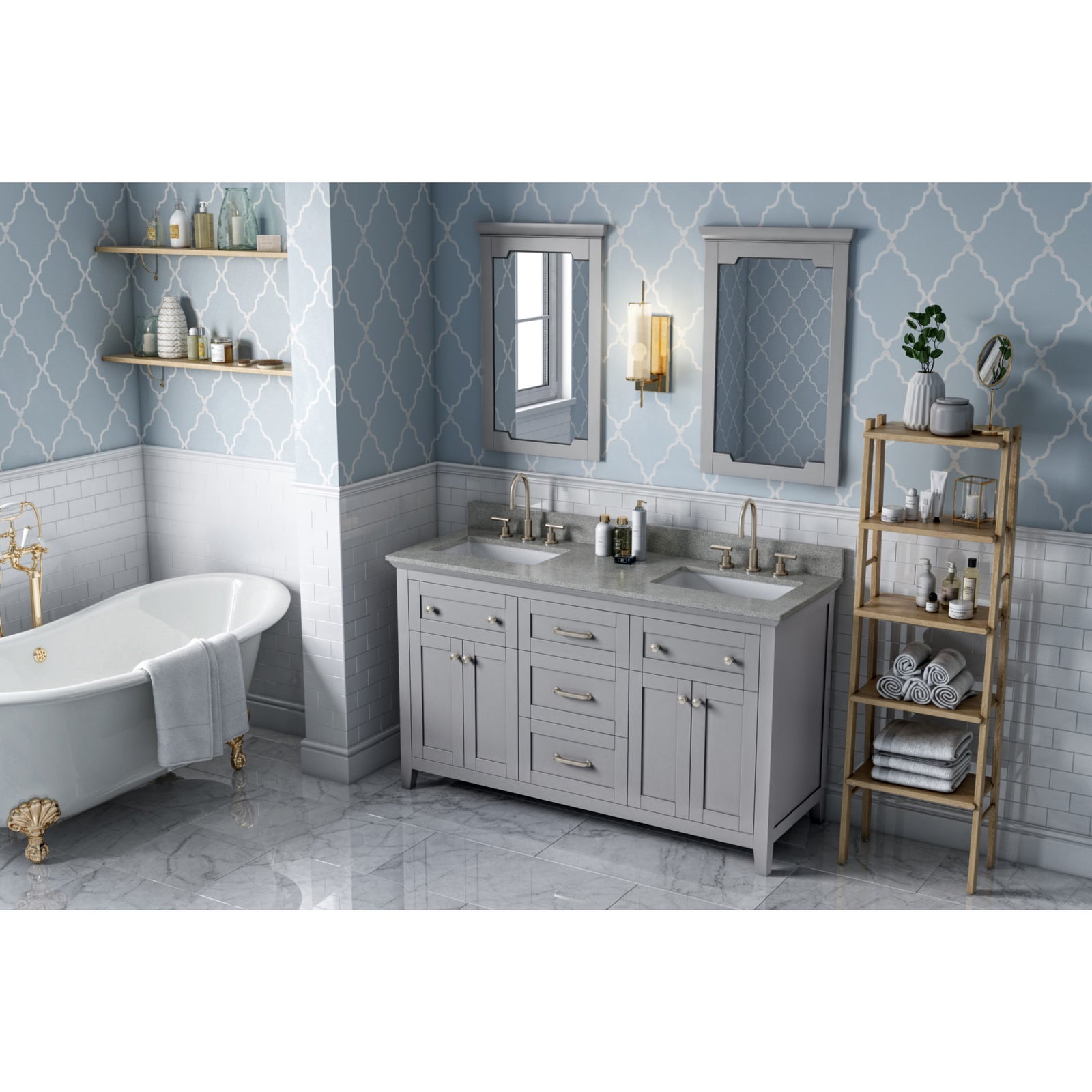60" Grey Chatham Vanity, double bowl, Steel Grey Cultured Marble Vanity Top, two undermount rectangle bowls