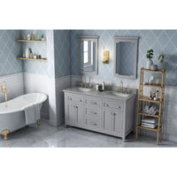 60" Grey Chatham Vanity, double bowl, Steel Grey Cultured Marble Vanity Top, two undermount rectangle bowls